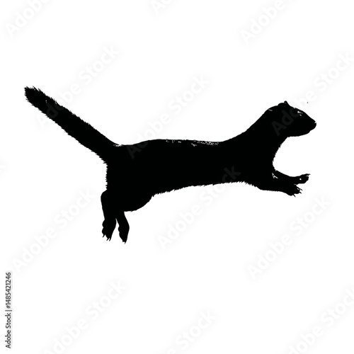 Solid black silhouette of a weasel chasing