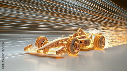 Abstract Gold Race Car with Glowing Light Trail