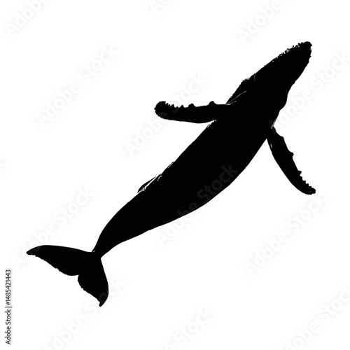 Solid black silhouette of a whale diving