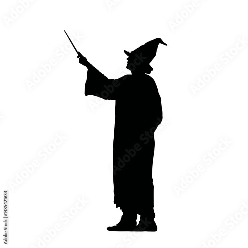 Solid black silhouette of a wizard casting