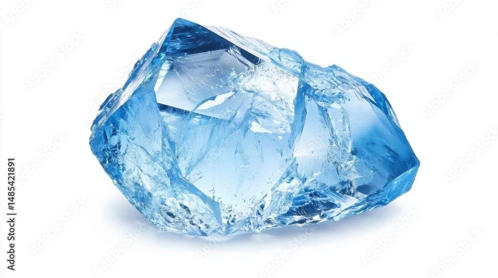 Fototapeta premium Raw sky blue topaz presented against a clean white backdrop.