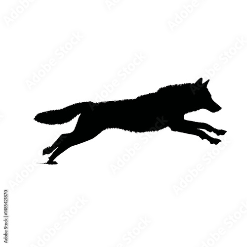 Solid black silhouette of a wolf running
