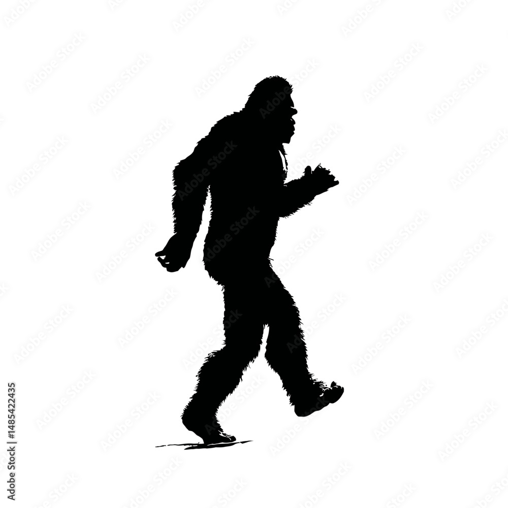 Solid black silhouette of a yeti stomping Solid black silhouette of a yeti stomping