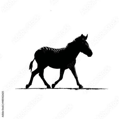 Solid black silhouette of a zebra trotting
