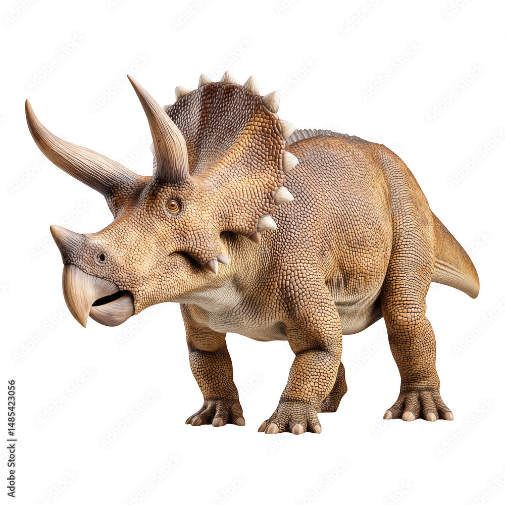 Fototapeta premium Three-horned triceratops in natural environment a prehistoric wildlife capture, isolated on transparent background