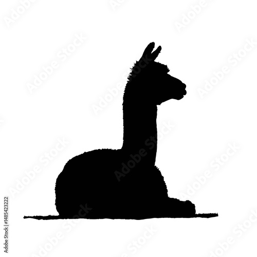 Solid black silhouette of an alpaca resting