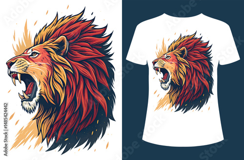 A watercolor lion head Vector illustration t-print art.