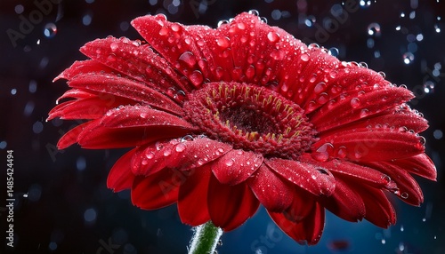 red flower with water drops