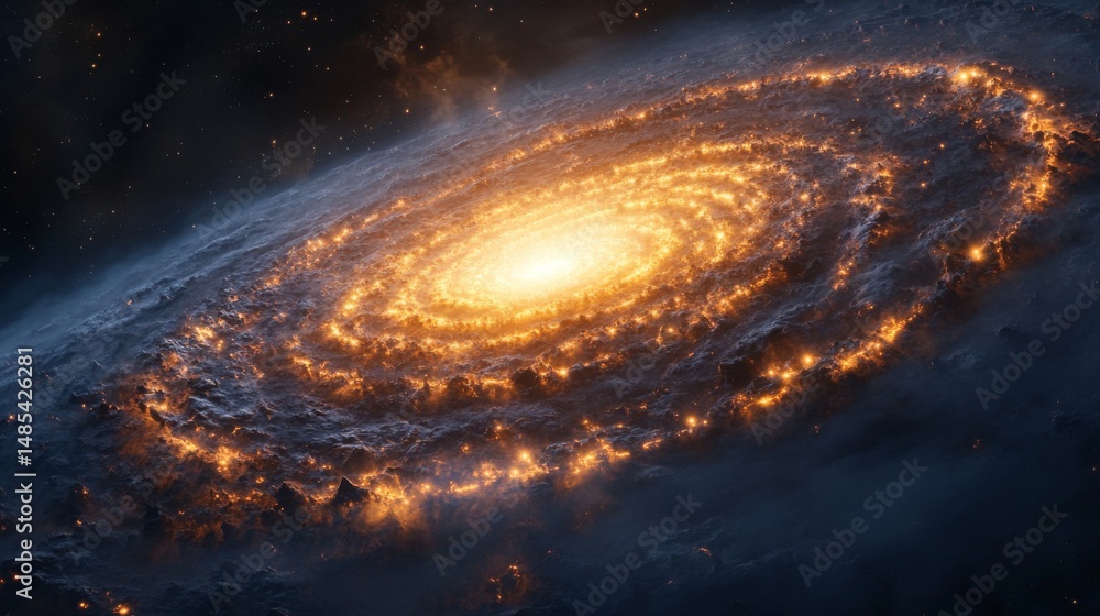 Fototapeta premium Fiery Spiral Galaxy in Dark Space