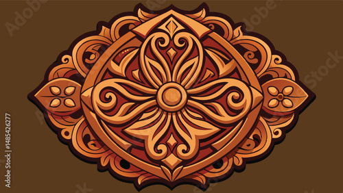 Intricate wood carving illustration showcasing elegant floral and ornamental patterns with a rich brown color palette ideal for decorative design purposes
