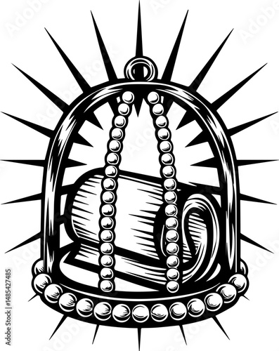 Undersea shrines symbolizing mortality in vector style. Vintage Illustration of a Candle Under Glass with Decorative Elements