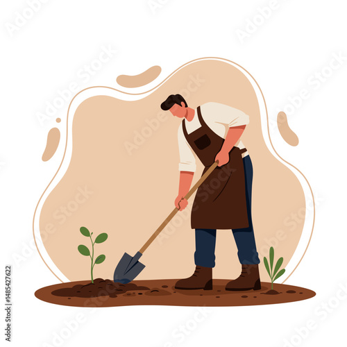 Gardener Planting: A gardener meticulously plants a seedling in fertile soil, symbolizing growth and care for the environment.