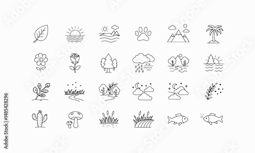  Nature and Outdoor Lifestyle Outline Icons Set