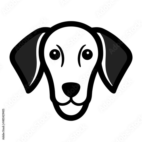 Dog Head With Floppy Ear Outlined In Soft Black