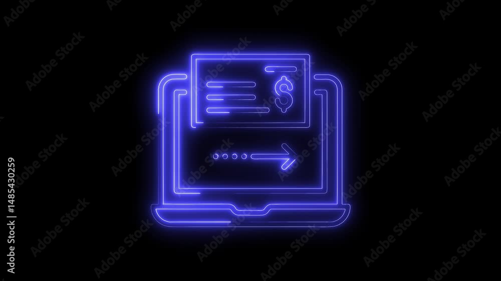 Neon laptop sending money digital transaction internet banking ecommerce online payment illustration Neon laptop sending money digital transaction internet banking ecommerce online payment illustration