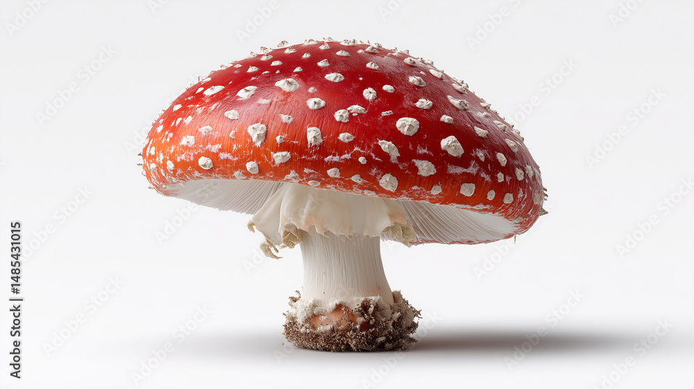 Obraz premium Vivid Red and White Spotted Fly Agaric Mushroom Isolated