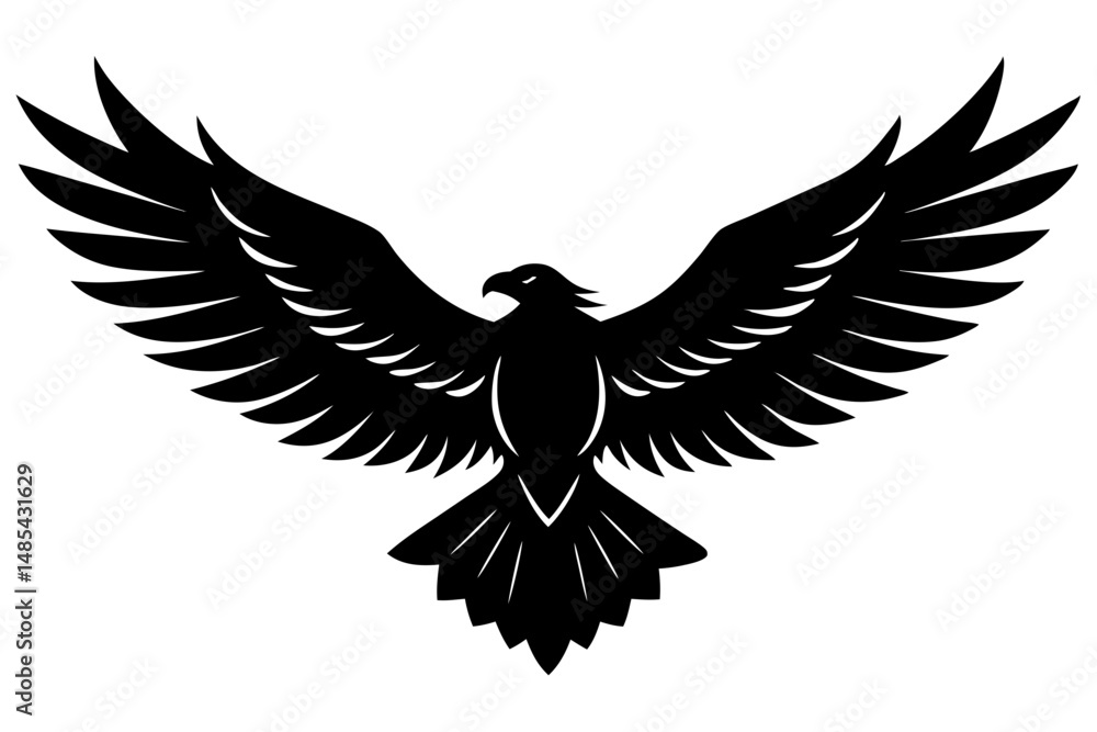 Obraz premium Eagle flying wings spread silhouette vector illustration