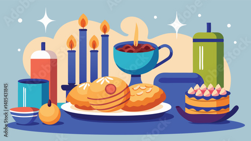 Delightful assortment of baked goods and beverages on a festive table setting for a cozy gathering or celebration