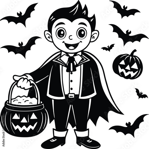 Halloween icon set with spooky cartoon elements like pumpkins ghosts bats and monsters in fun and scary holiday style