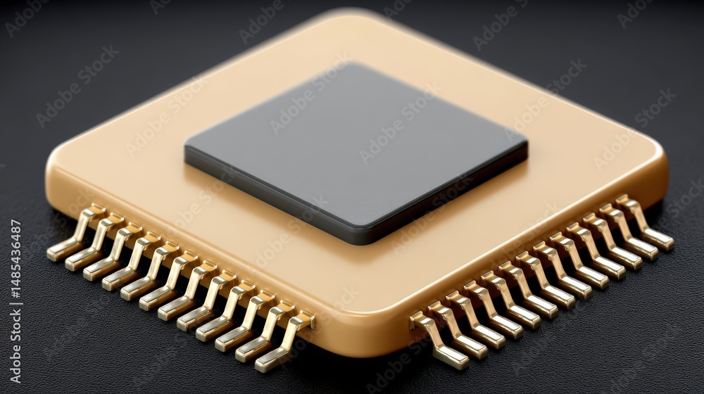 Detailed close-up view of a modern microprocessor featuring metallic pins and a sleek black surface illustrating the fusion of technology and design in contemporary electronics Detailed close-up view of a modern microprocessor featuring metallic pins and a sleek black surface illustrating the fusion of technology and design in contemporary electronics
