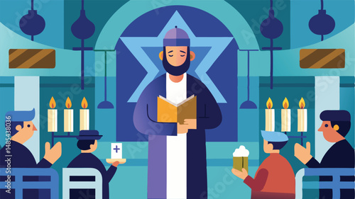 Celebration of faith with diverse worshippers gathering in a vibrant setting featuring a star symbol and candles