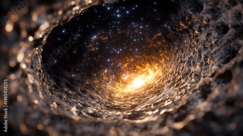 Black universe visual capturing glow of ancient starfield from the early universe showing first generation Population III stars forming in a dark matter halo cut out on isolated transparent background