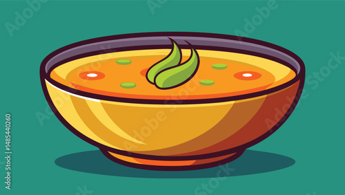 Delicious vector illustration of a colorful bowl of soup with a vibrant background and fresh ingredients