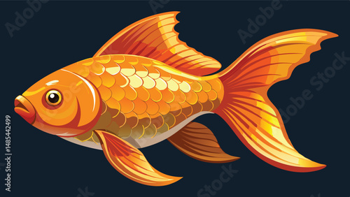 Bright orange goldfish swimming gracefully in a deep blue aquatic background, showcasing its vibrant scales and fins