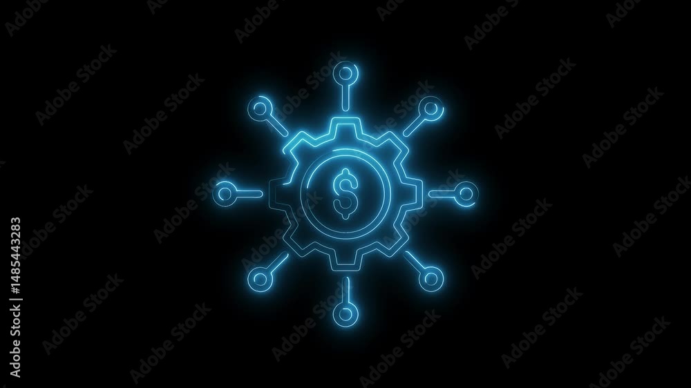 Glowing digital dollar inside gear network financial technology and currency exchange concept Glowing digital dollar inside gear network financial technology and currency exchange concept