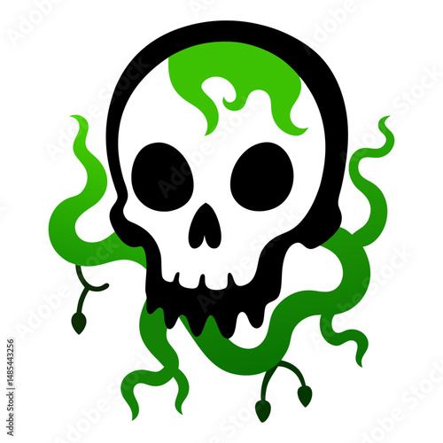 skull with spooky vines  slime on white