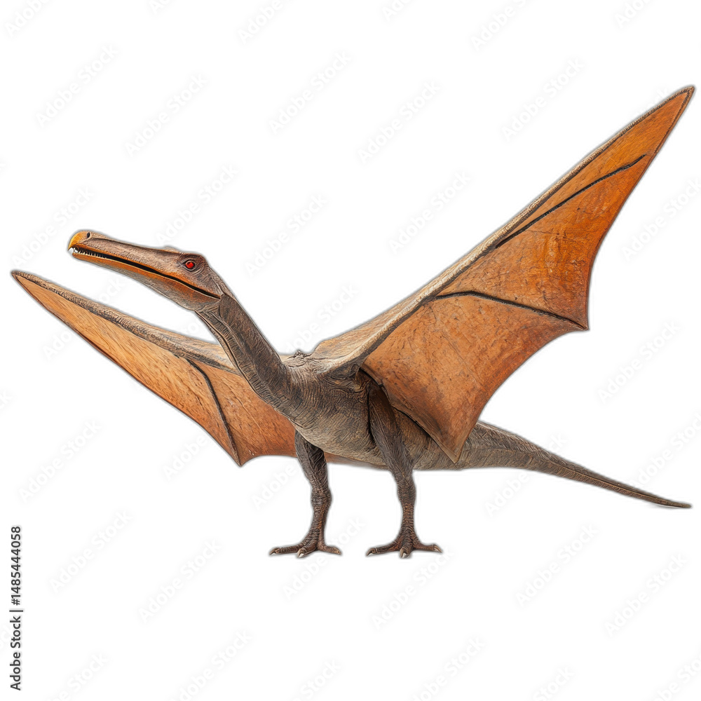Fototapeta premium Flying bird model with spread wings, perched stance, and detailed feathers, isolated on transparent background.