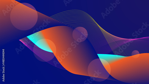 Futuristic Wave Line Abstract Background Vector in Blue and Orange - An elegant vibrant gradient banner. Ideal for sports, tech, music, or digital content and web banner