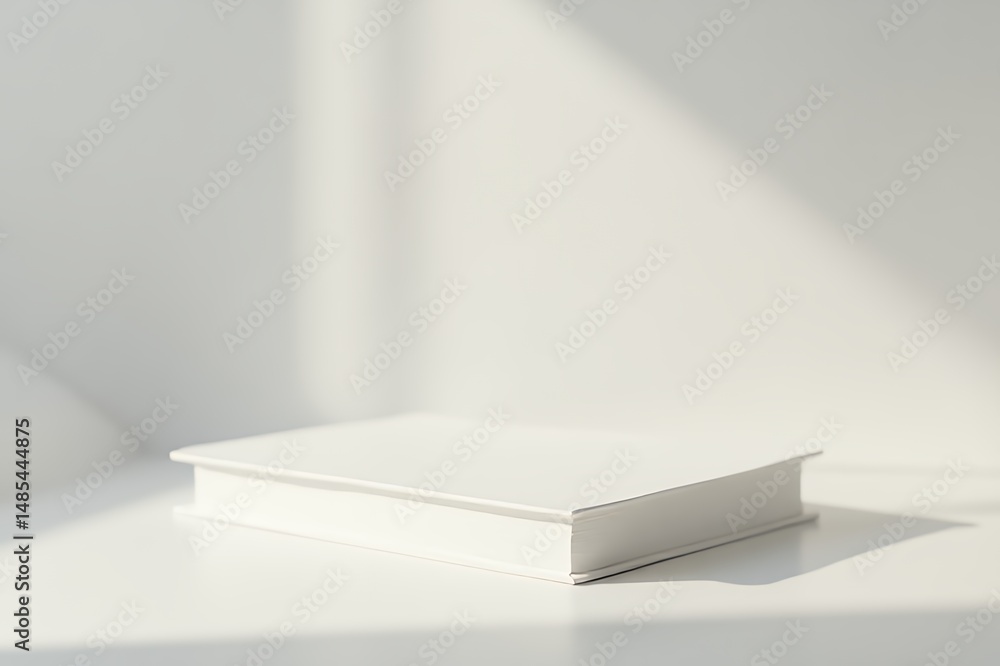 Fototapeta premium Book-on-white-surface-minimalism-still-life-studio-photography-clean-design-concept