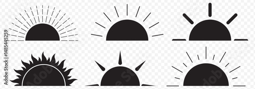 Weather flat icons set. Parts of the Day Morning, Afternoon, Noon, Evening ,Night Icons. Sunset and Night Icons, Simple glyph silhouette signs for web on Transparent Background. EPS 10.