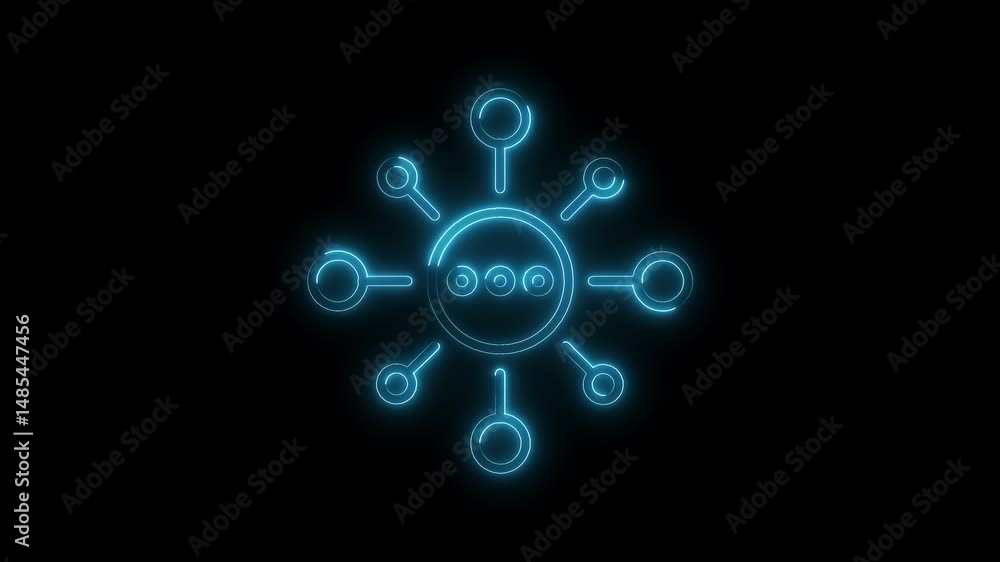 Neon glowing network connection with nodes and links representing data connectivity on black background Neon glowing network connection with nodes and links representing data connectivity on black background