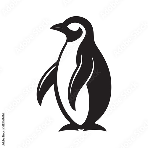 penguin silhouette, bird vector icon, penguins on a branch line art, vector eps 10