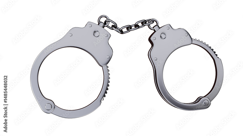 Realistic Metal Handcuffs with Chain on Transparent Background – High-Quality 3D Illustration Realistic Metal Handcuffs with Chain on Transparent Background – High-Quality 3D Illustration