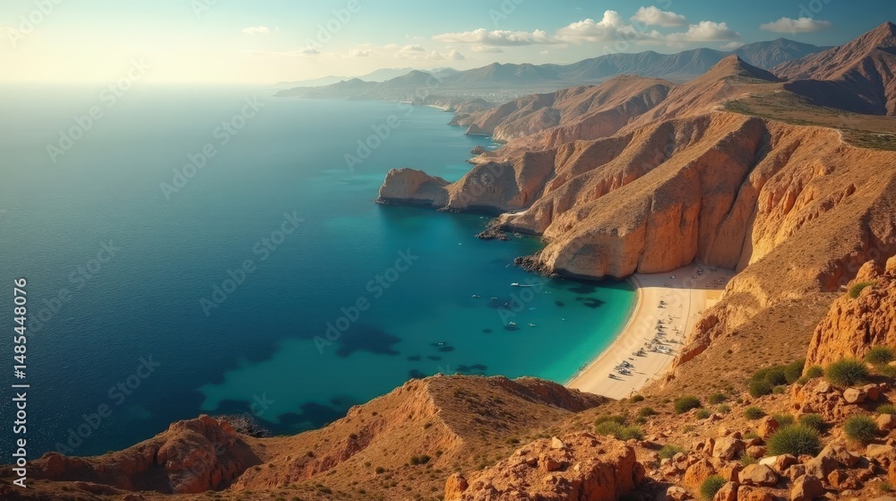 Stunning view of Cabo de Gata in Spain at dawn, captured from above with the sun rising over the coastline. Stunning view of Cabo de Gata in Spain at dawn, captured from above with the sun rising over the coastline.