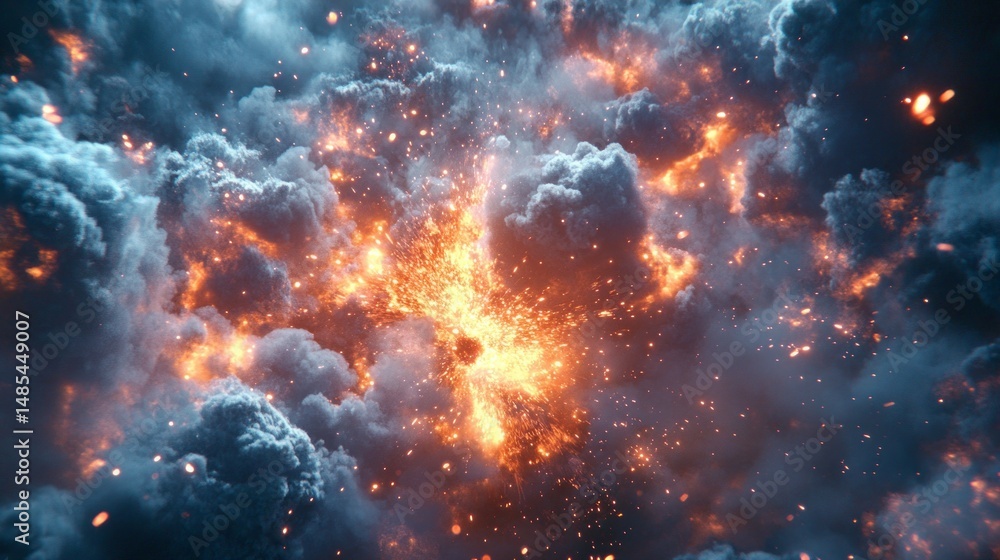 Fototapeta premium A firestorm is depicted in the sky, with clouds of smoke and ash