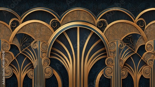 Art Deco Architectural Design: Elegant Gold and Black Ornament