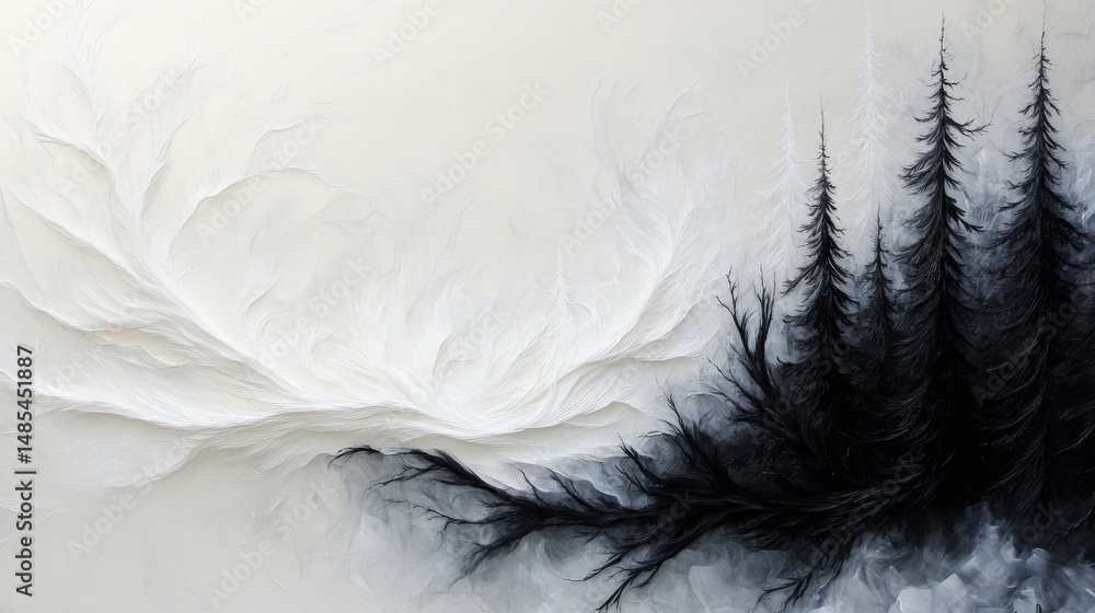 Obraz premium Black and White Abstract Forest Painting