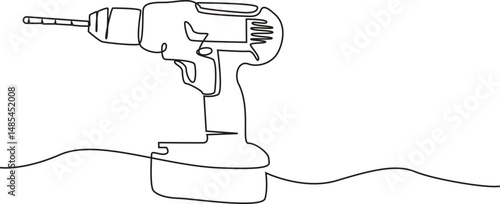 Electric Drill with Spiral Bit Continuous Line Art for Precision in Construction and Manufacturing, electric drill one continuous line drawing vector illustration.