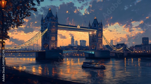 Tower Bridge at Sunset: A Serene Impressionist Painting