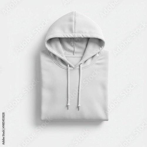 Folded white hoodie isolated on white background symbolizing blank canvas and creative freedom for personalization in apparel and graphic design industry product mockup