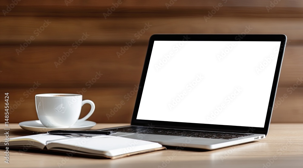 Modern workspace with laptop, coffee, and notebook (2) Modern workspace with laptop, coffee, and notebook (2)