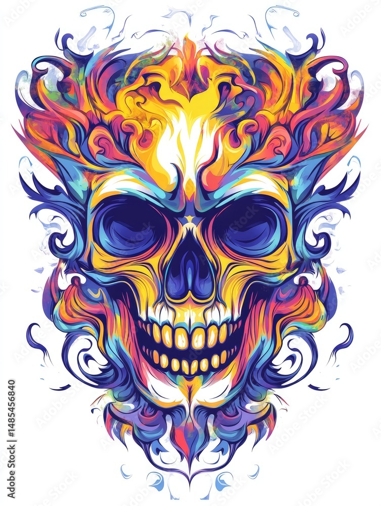 Obraz premium Colorful skull design with ornate floral patterns.
