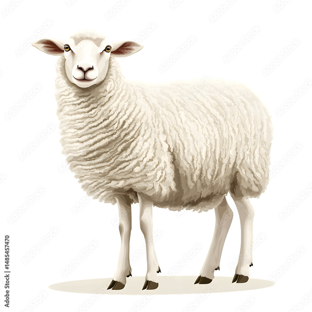 Fototapeta premium Elegant Profile Portrait of Sheep with White Coat on Adobe Stock