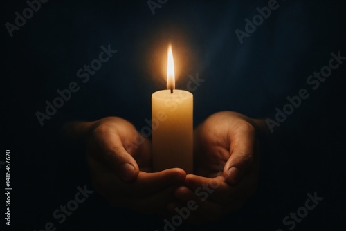 Candle held in hands represents hope and memory in solemn remembrance of sacrifice
