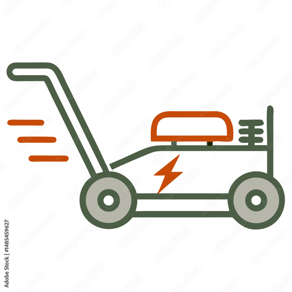 Electric lawn mower icon with clear outline Electric lawn mower icon with clear outline