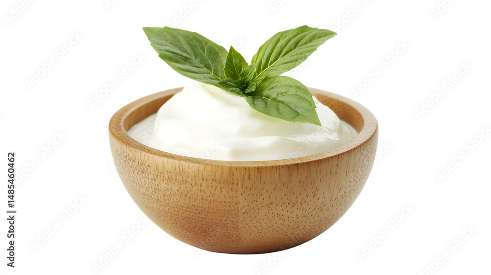Delicious Sour Cream and Natural Yogurt in Wooden Bowl with Fresh Berries Delicious Sour Cream and Natural Yogurt in Wooden Bowl with Fresh Berries